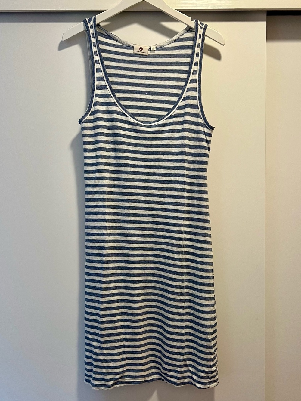 🤍AG Adriano Goldschmied Linen Blue & White Striped Midi Sleeveless Tank Dress